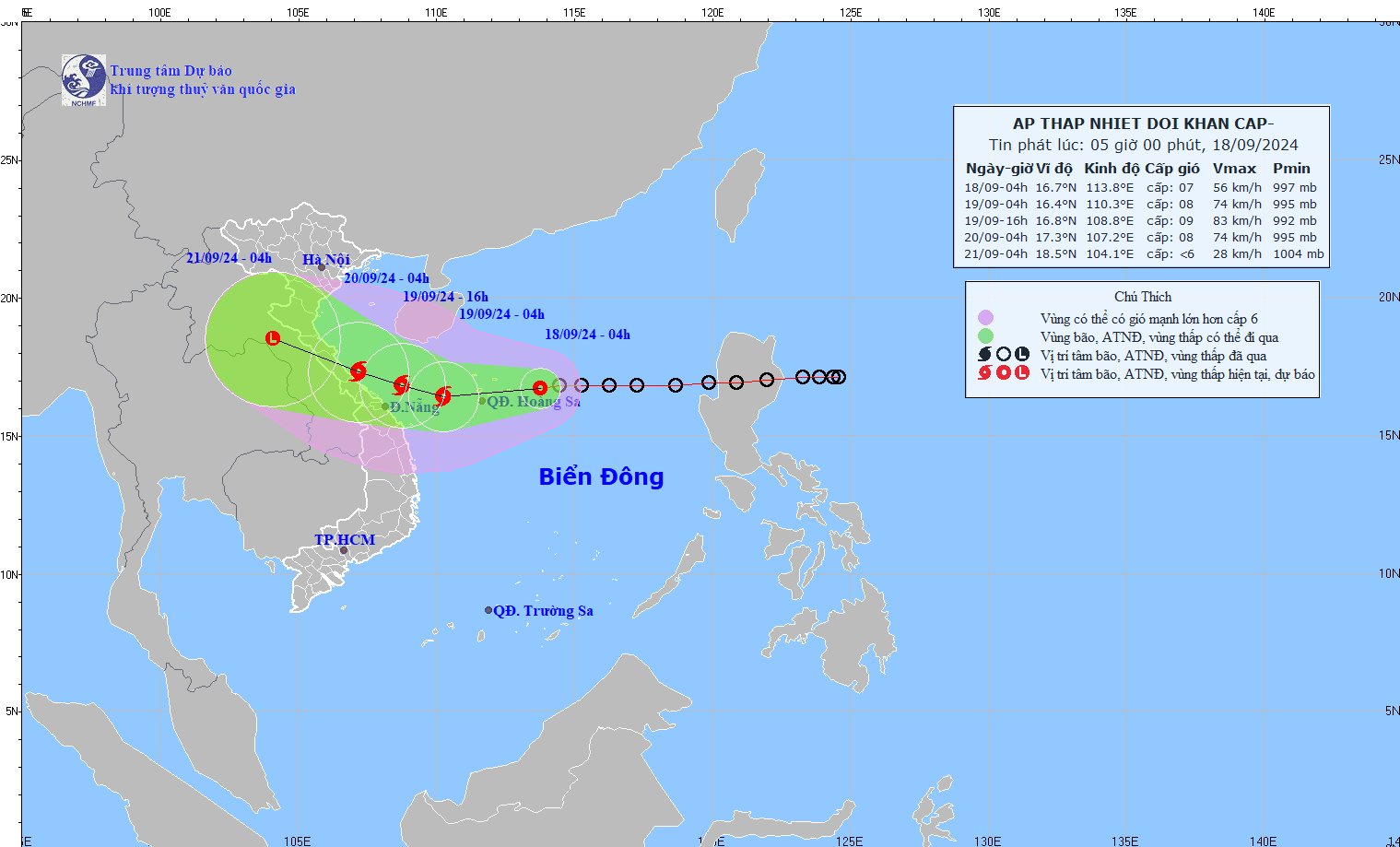 Áp thấp nhiệt đới cách quần đảo Hoàng Sa 250km, Hà Tĩnh đã có nơi mưa hơn 110mm