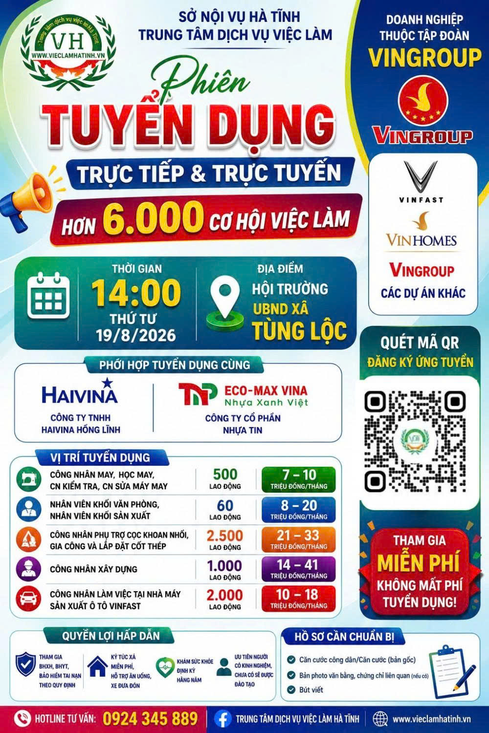 Hơn 6.000 vị trí tuyển dụng dành cho người lao động tại xã Tùng Lộc 