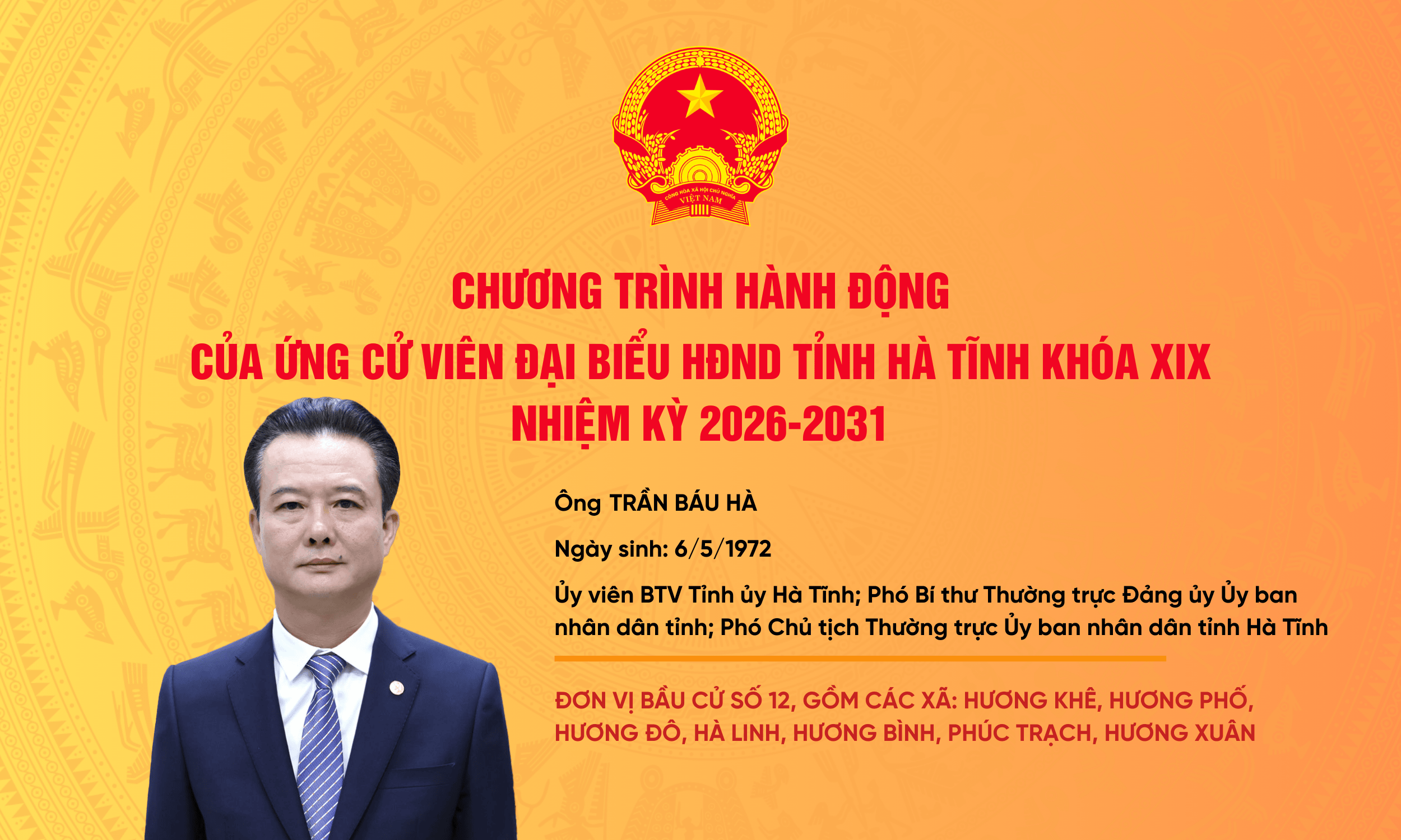 Chương trình hành động của ứng cử viên đại biểu HĐND tỉnh khóa XIX Trần Báu Hà