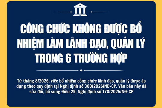 Công chức không được bổ nhiệm làm lãnh đạo, quản lý trong 6 trường hợp