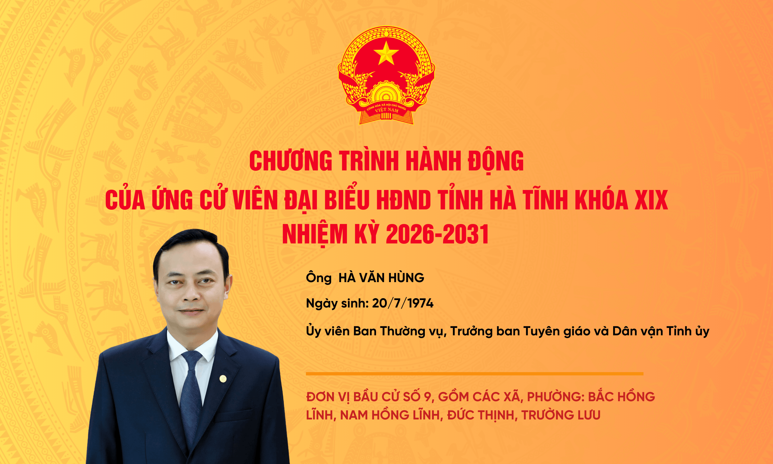 Chương trình hành động của ứng cử viên đại biểu HĐND tỉnh khóa XIX Hà Văn Hùng