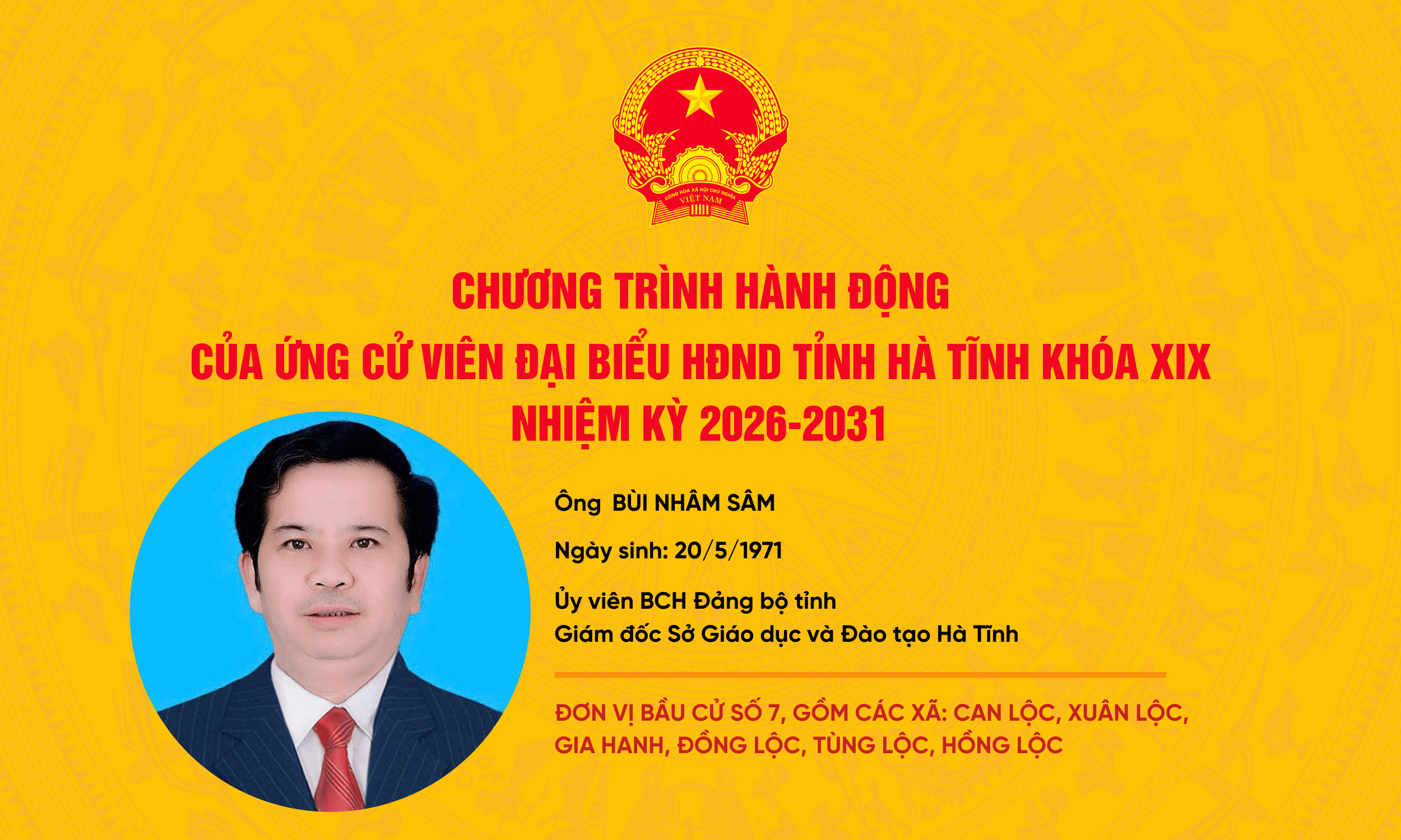 Chương trình hành động của ứng cử viên đại biểu HĐND tỉnh khoá XIX Bùi Nhân Sâm