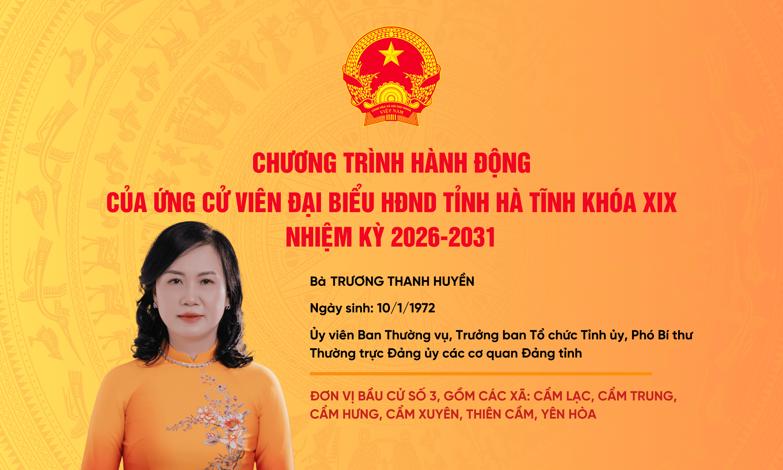 Chương trình hành động của ứng cử viên đại biểu HĐND tỉnh khóa XIX Trương Thanh Huyền