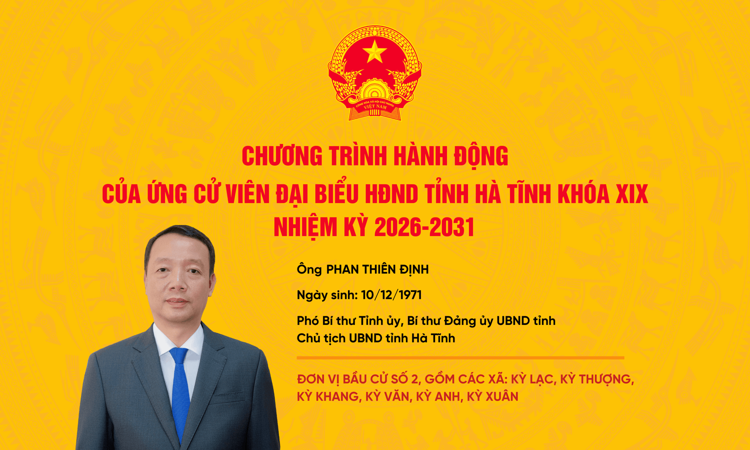 Chương trình hành động của ứng cử viên đại biểu HĐND tỉnh khóa XIX Phan Thiên Định