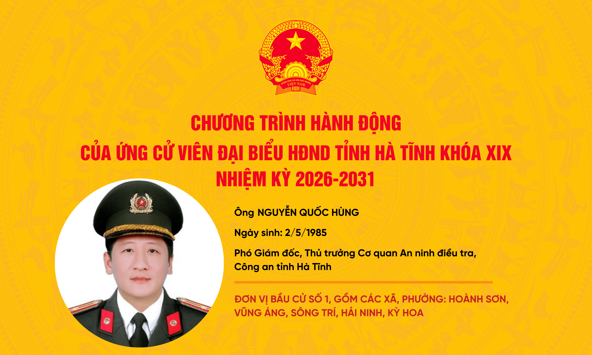 Chương trình hành động của ứng cử viên đại biểu HĐND tỉnh khoá XIX Nguyễn Quốc Hùng