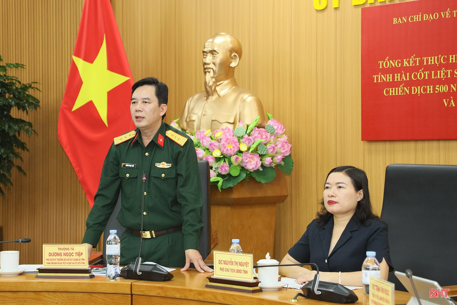 Thượng tá Dương Ngọc Tiệp - Phó Chỉ huy trưởng Bộ Chỉ huy quân sự tỉnh phát biểu. bqbht_br_9.jpg