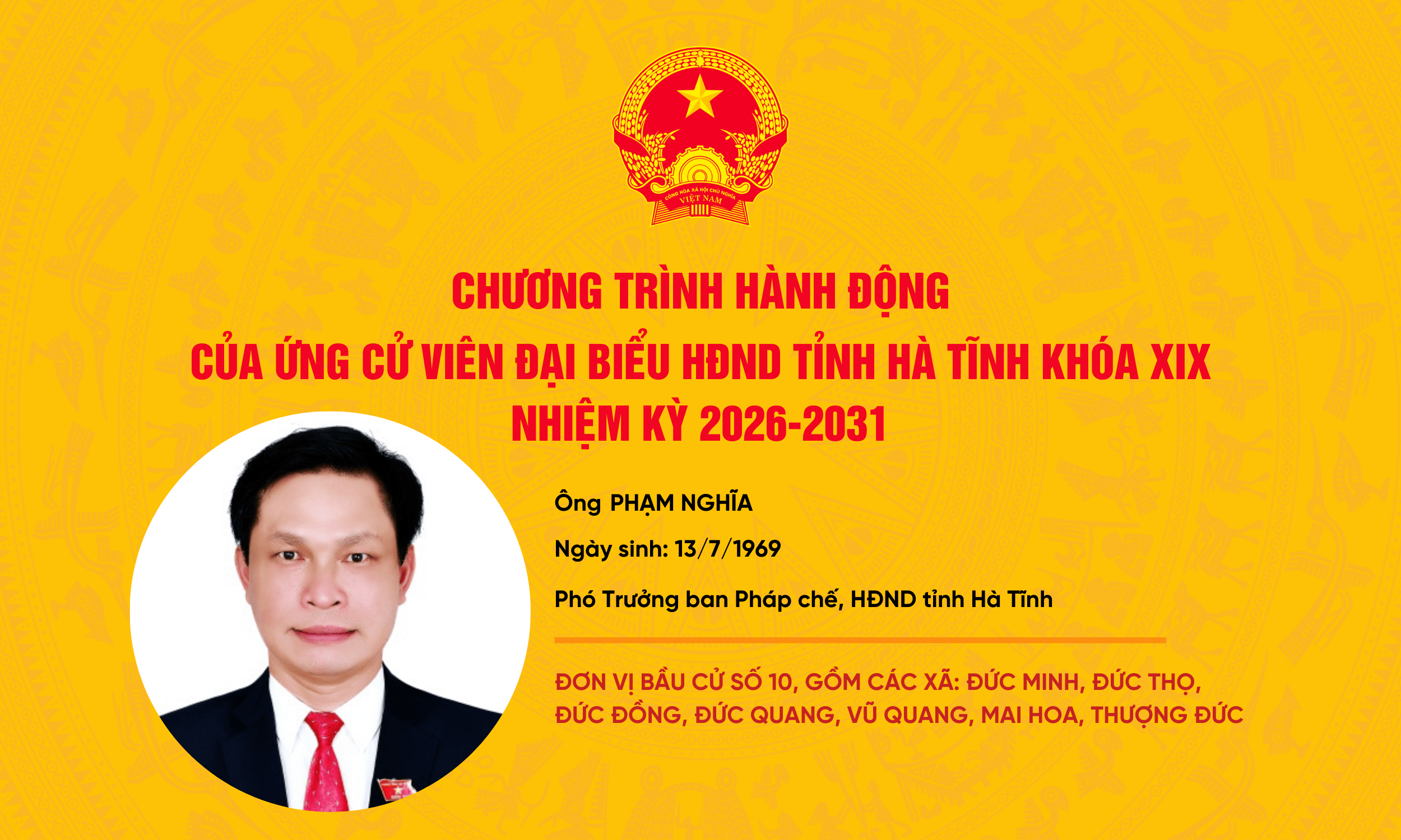 Chương trình hành động của ứng cử viên HĐND tỉnh khóa XIX Phạm Nghĩa 