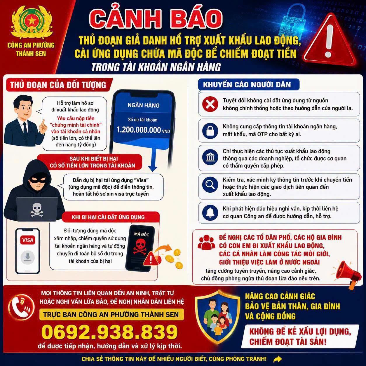 Cảnh báo thủ đoạn lừa đảo xuất khẩu lao động, cài ứng dụng giả để chiếm đoạt tiền