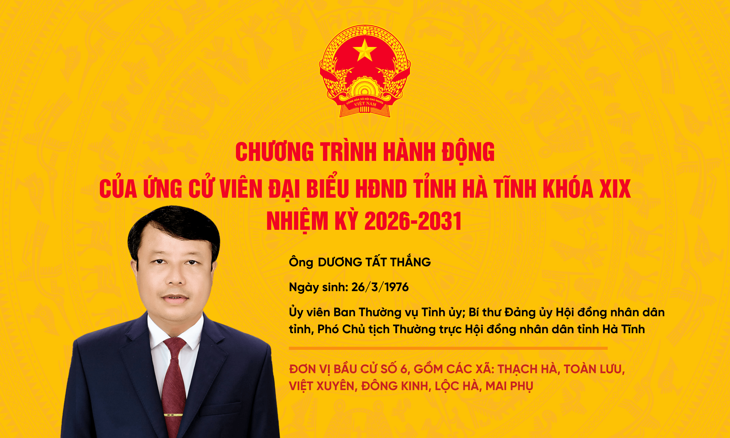 Chương trình hành động của ứng cử viên đại biểu Quốc hội khóa XVI và Đại biểu Hội đồng nhân dân tỉnh khóa XIX nhiệm kỳ 2026-2031