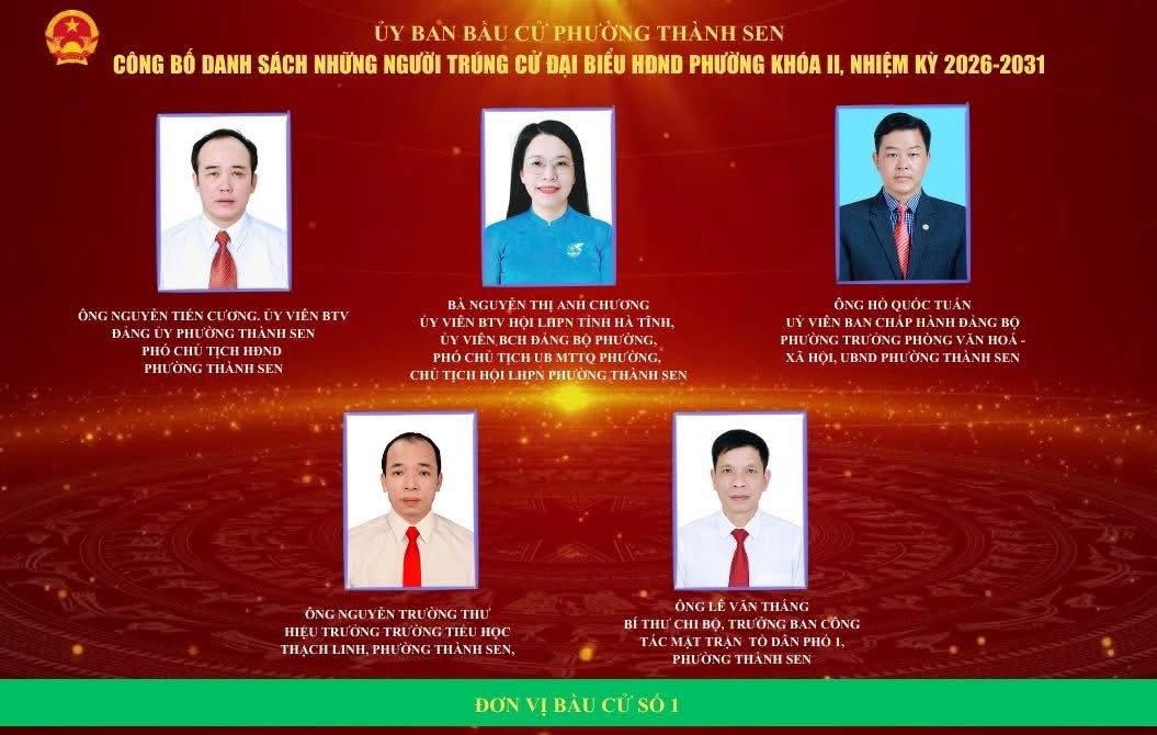 Phường Thành Sen công bố 30 đại biểu trúng cử HĐND khóa II, nhiệm kỳ 2026 – 2031