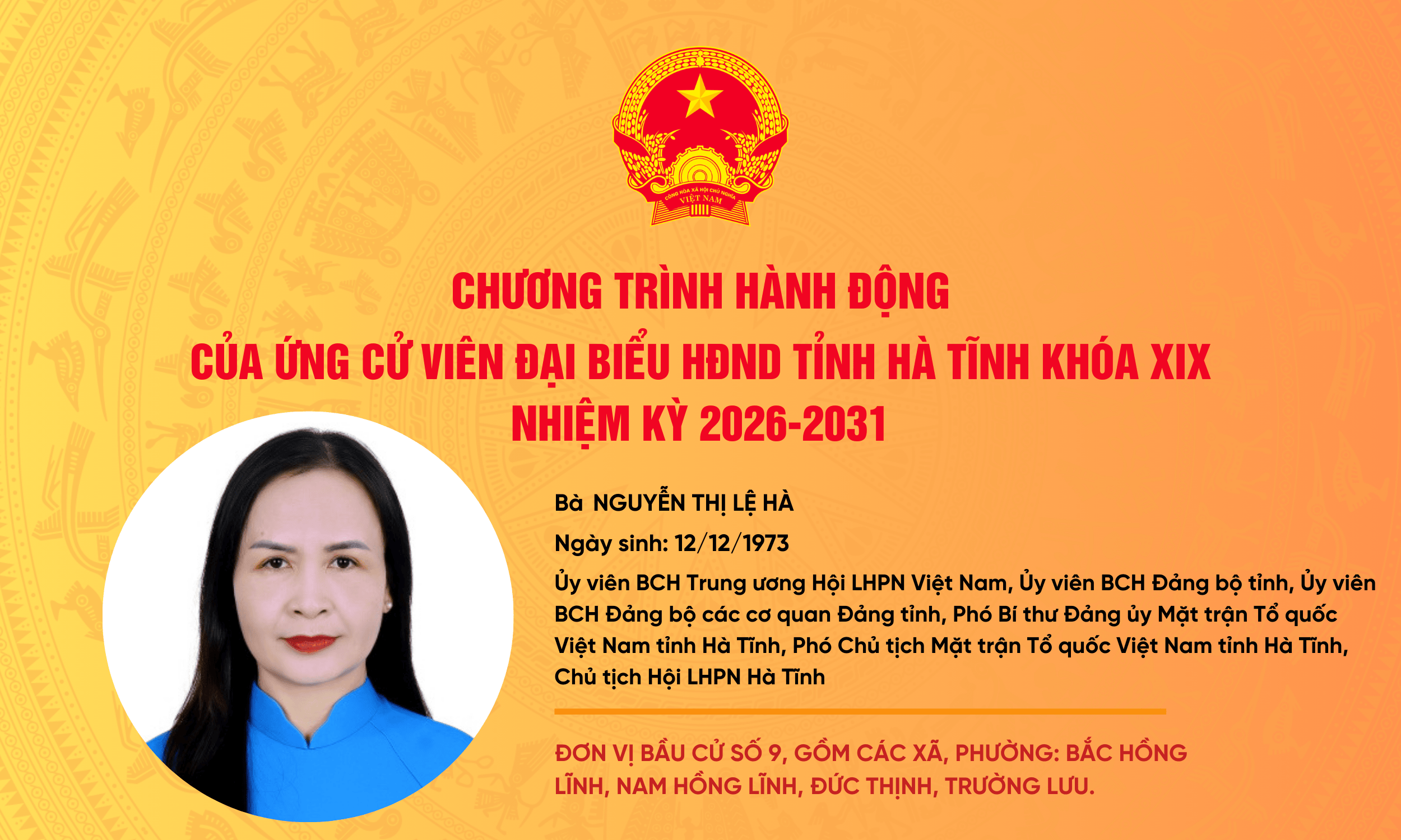 Chương trình hành động của ứng cử viên đại biểu HĐND tỉnh khóa XIX Nguyễn Thị Lệ Hà