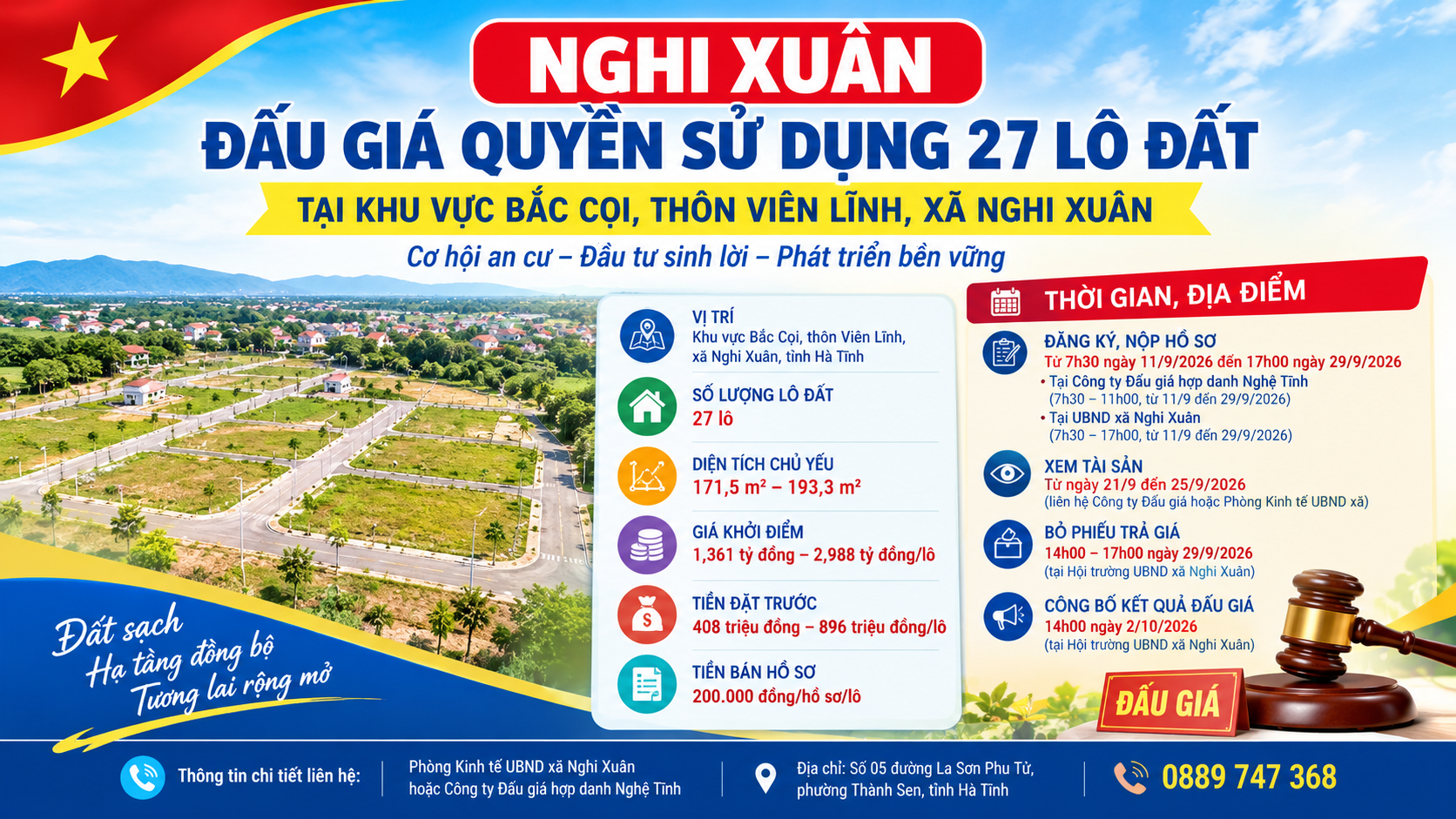 Nghi Xuân đấu giá 27 lô đất tại khu dân cư Bắc Cọi