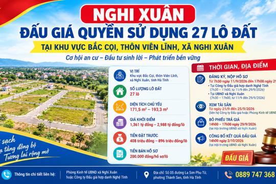 Nghi Xuân đấu giá 27 lô đất tại khu dân cư Bắc Cọi 