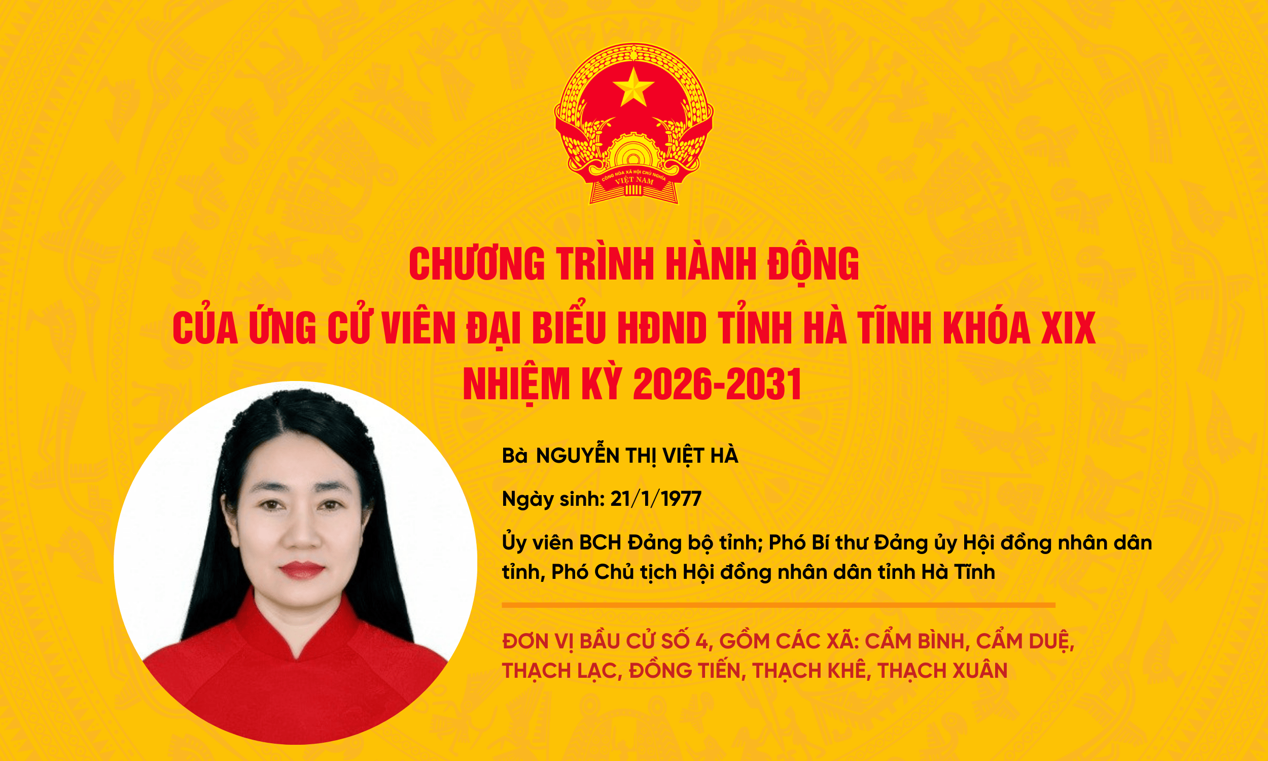 Chương trình hành động của ứng cử viên đại biểu HĐND tỉnh Hà Tĩnh khoá XIX nhiệm kỳ 2026-2031