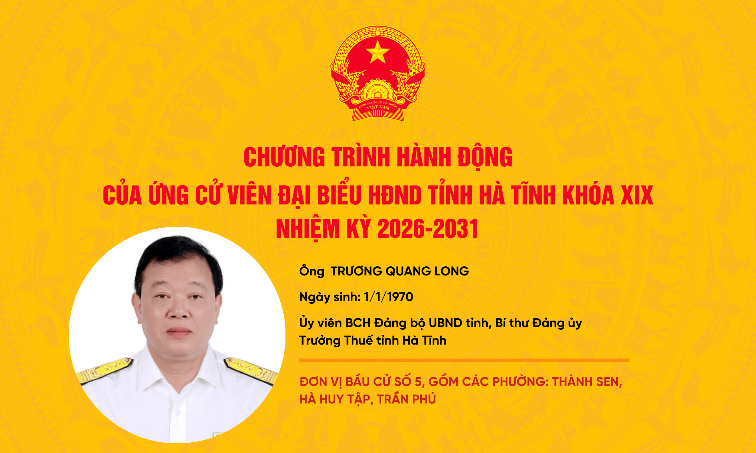 Chương trình hành động của ứng cử viên đại biểu HĐND tỉnh khóa XIX Trương Quang Long