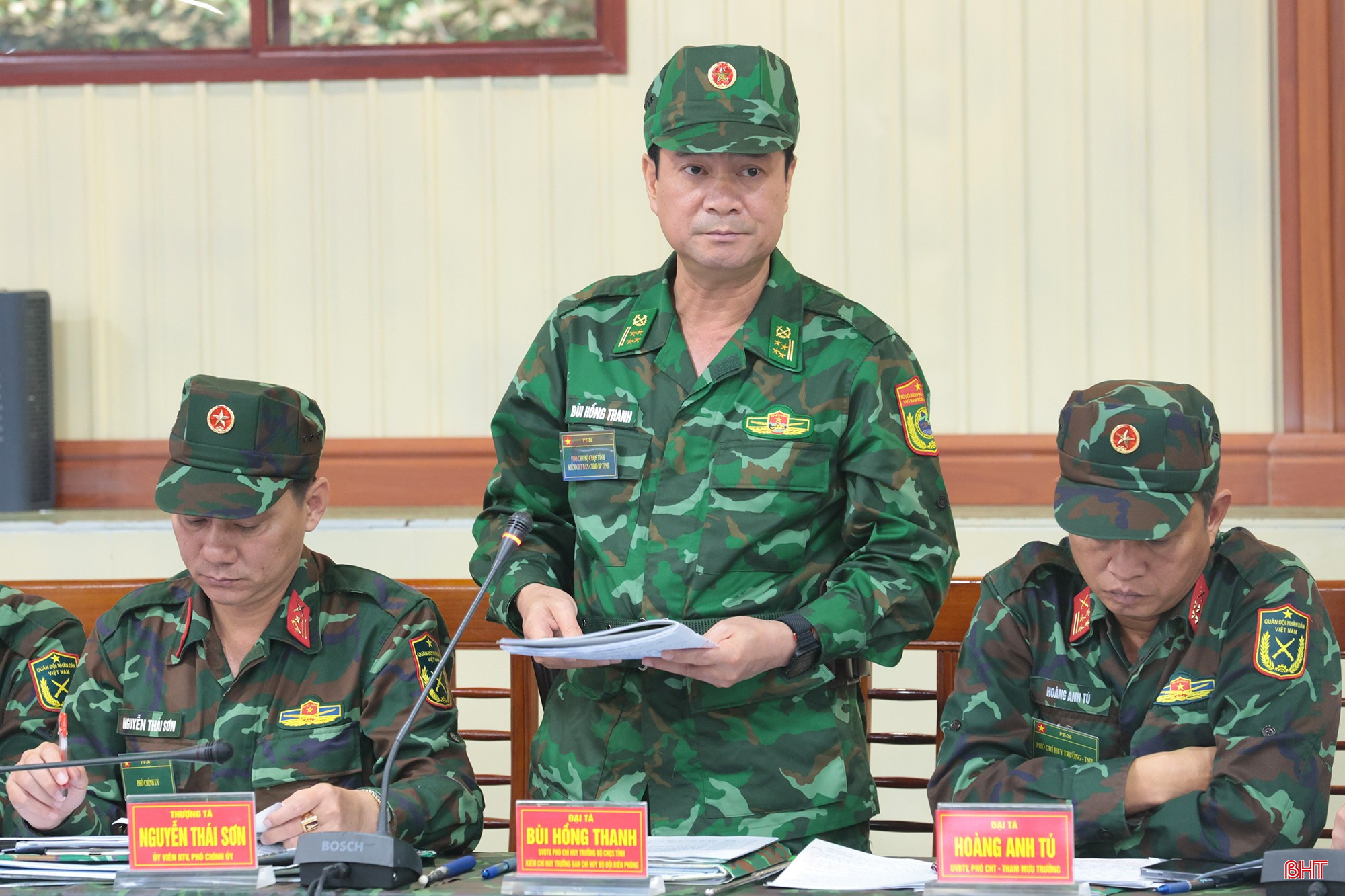 Đại tá Bùi Hồng Thanh - Phó Chỉ huy trưởng Bộ CHQS tỉnh, Chỉ huy trưởng Ban Chỉ huy BĐBP Hà Tĩnh phát biểu ý kiến. bqbht_br_dien-tap-4493.jpg