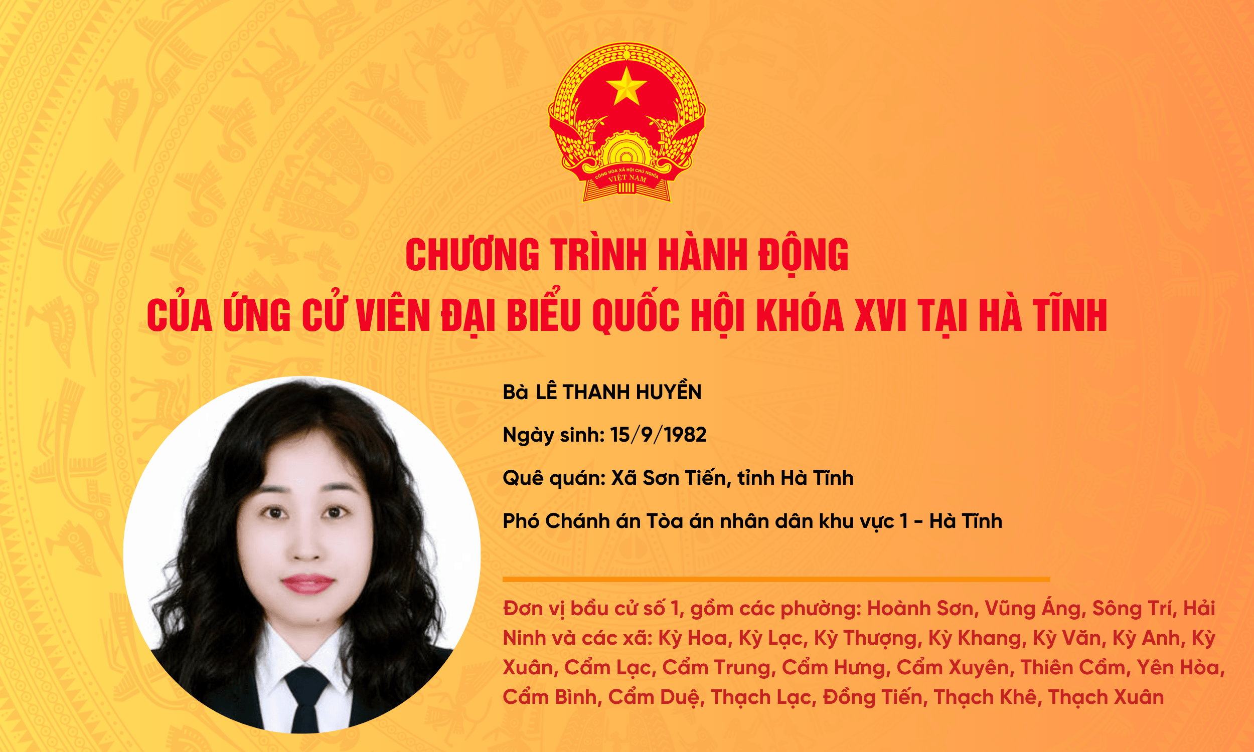 Chương trình hành động của ứng cử viên ĐBQH khóa XVI Lê Thanh Huyền