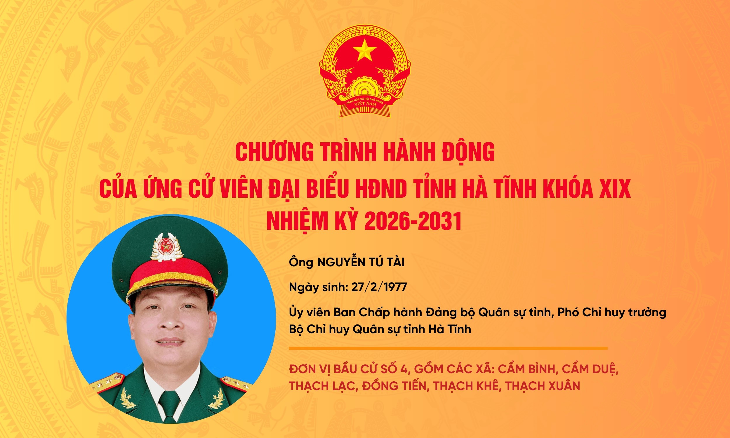 Chương trình hành động của ứng cử viên đại biểu HĐND tỉnh khóa XIX Nguyễn Tú Tài