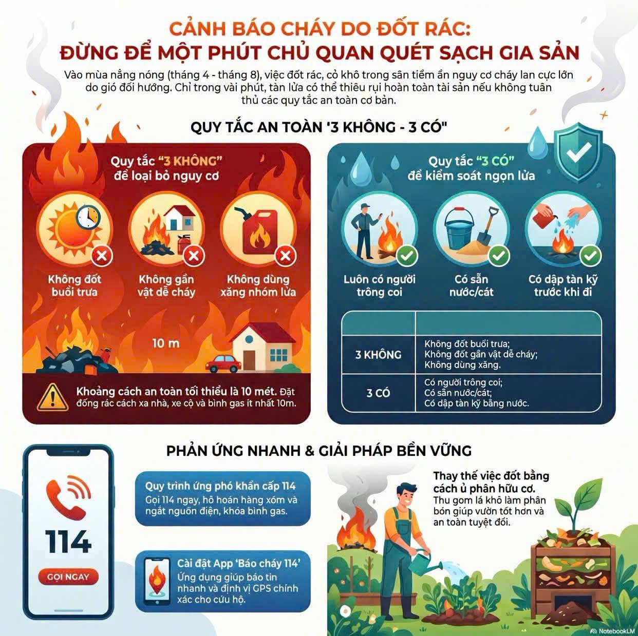 Cảnh giác nguy cơ cháy lan khi đốt rác trong sân
