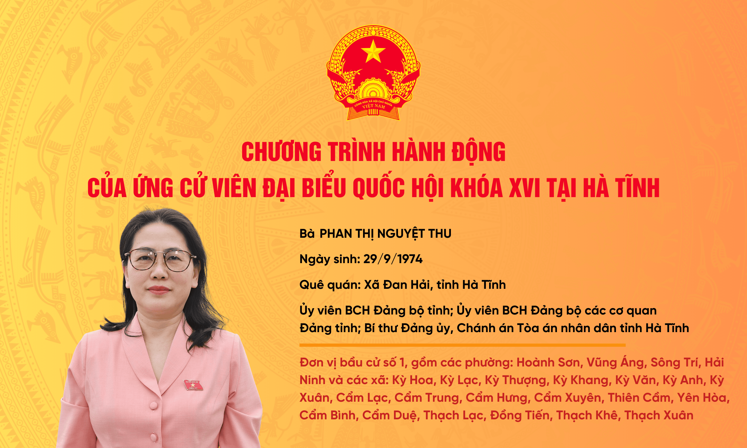 Chương trình hành động của ứng cử viên ĐBQH khóa XVI Phan Thị Nguyệt Thu