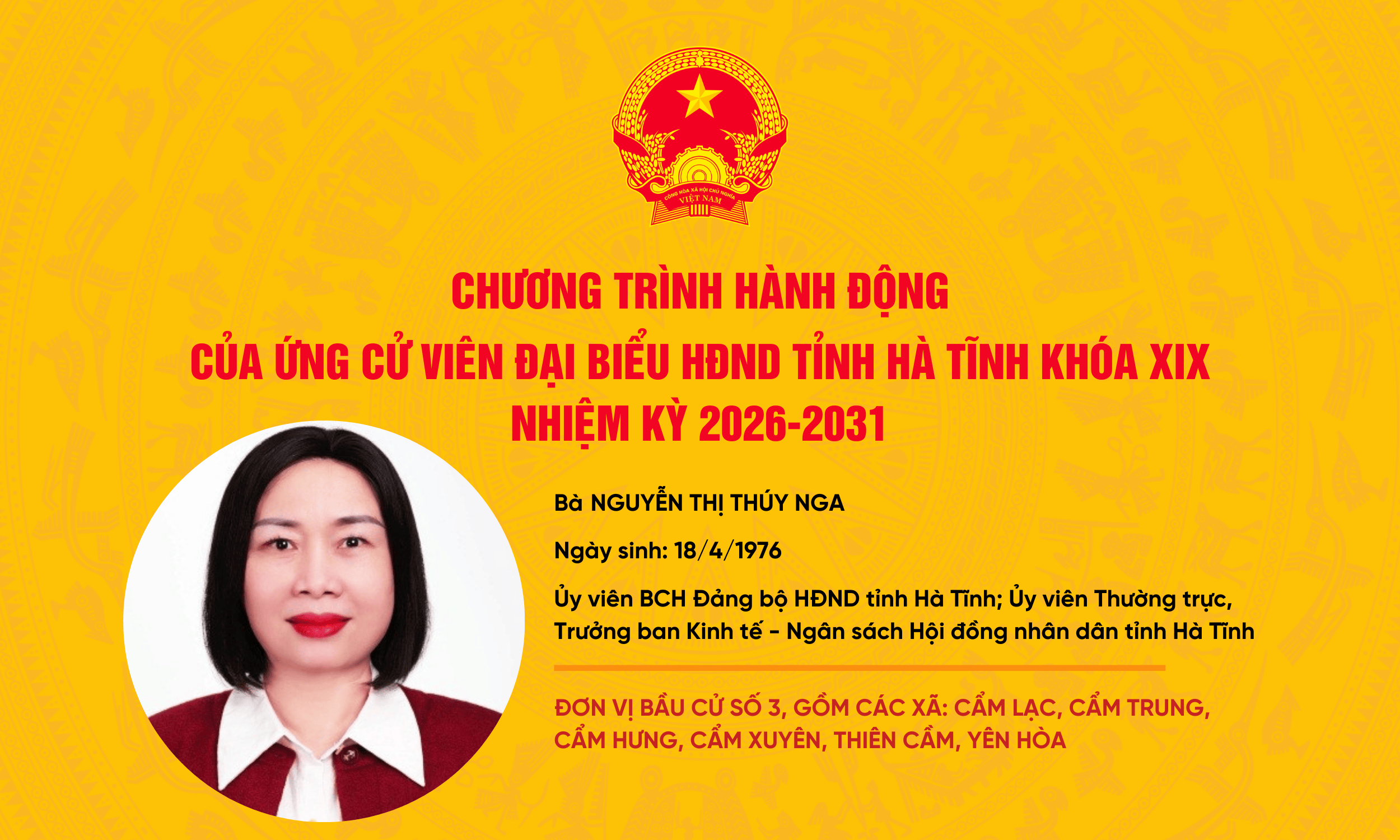 Chương trình hành động của ứng cử viên đại biểu HĐND tỉnh khóa XIX Nguyễn Thị Thúy Nga