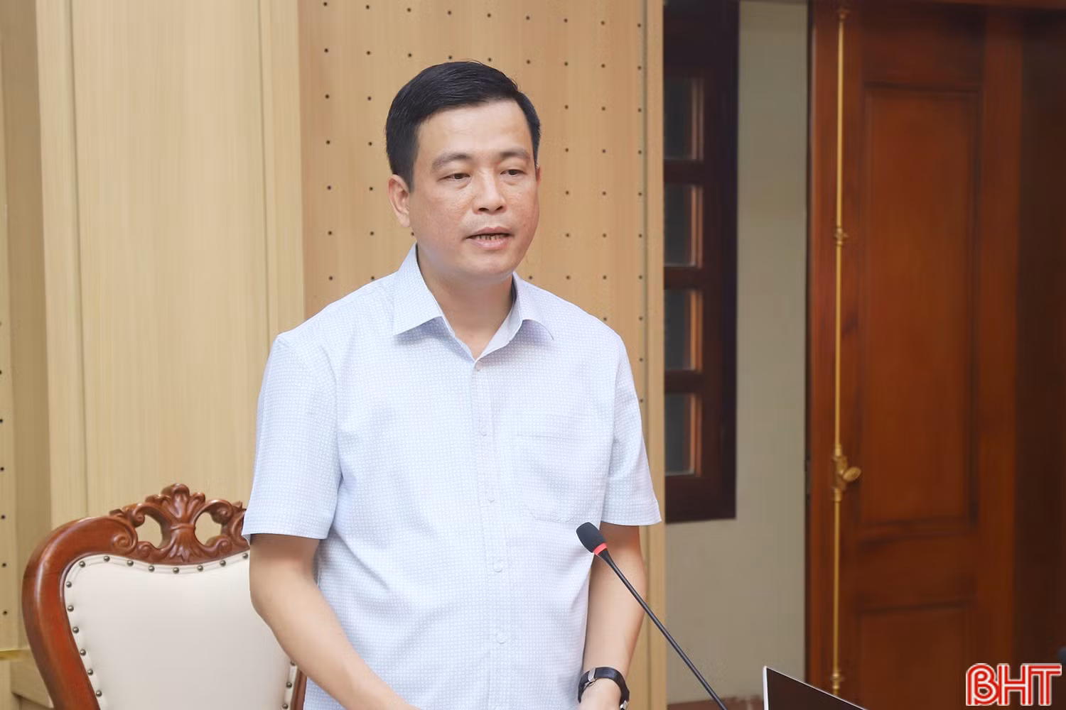 Đồng chí Nguyễn Thành Đồng - Chủ tịch Ủy ban MTTQ tỉnh phát biểu tại hội nghị