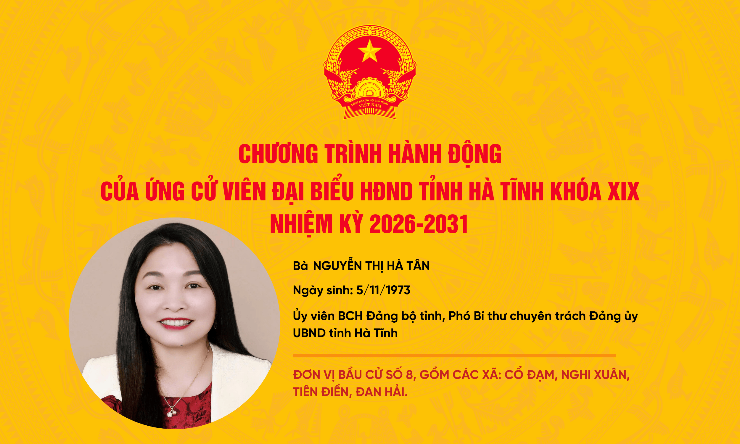 Chương trình hành động của ứng cử viên đại biểu HĐND tỉnh khóa XIX Nguyễn Thị Hà Tân