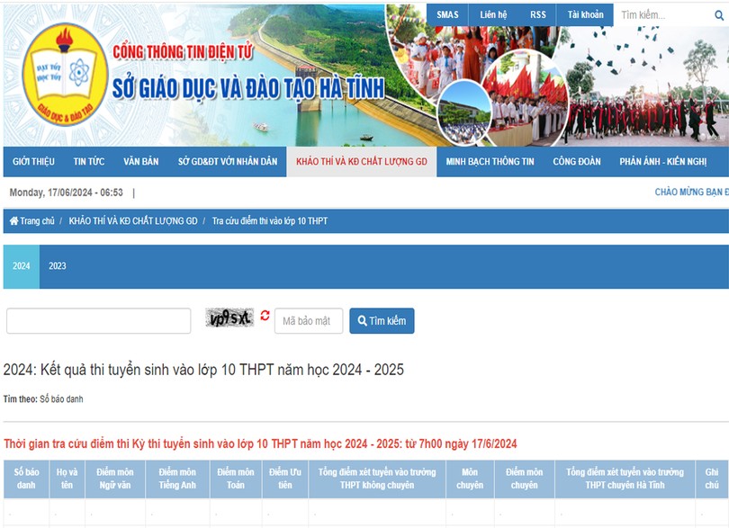Link tra cứu điểm thi vào lớp 10 THPT Hà Tĩnh