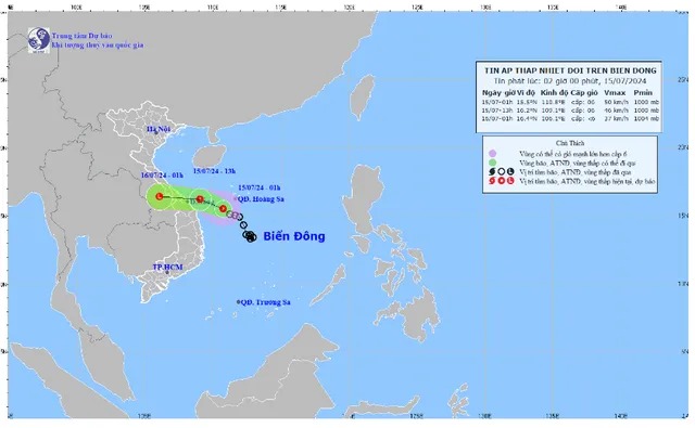 Áp thấp nhiệt đới đi vào vùng biển Trung Bộ