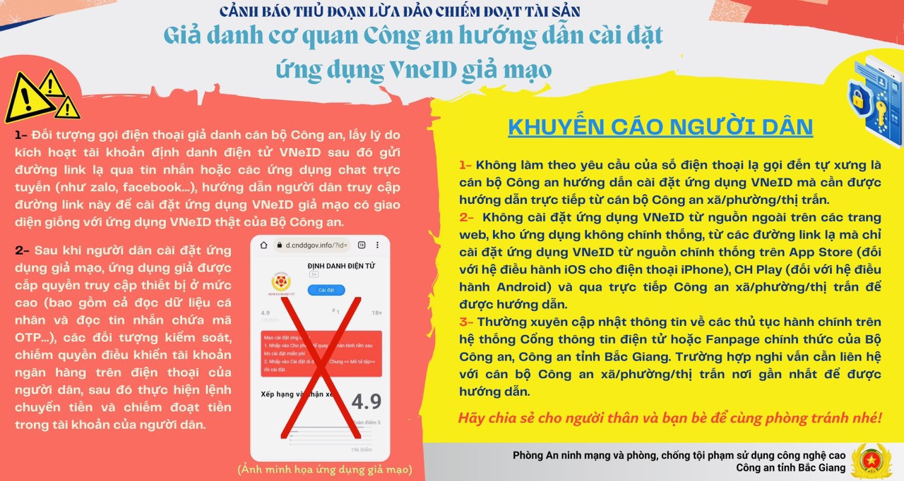 Cảnh giác với thủ đoạn lừa đảo hướng dẫn cài đặt ứng dụng VNeID