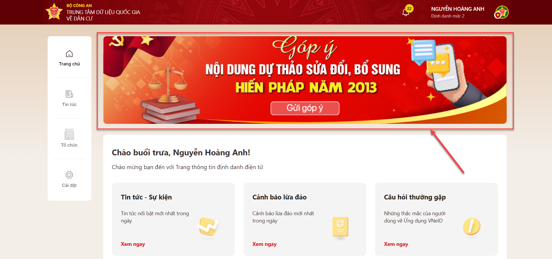 Hà Tĩnh: Góp ý về sửa đổi, bổ sung Hiến pháp năm 20213 trên ứng dụng VNeID