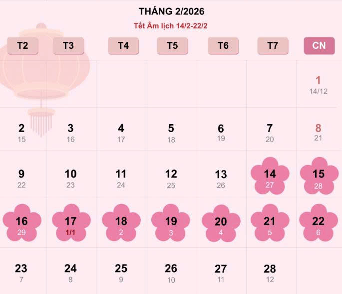 Dự kiến 22 ngày nghỉ lễ Tết năm 2026