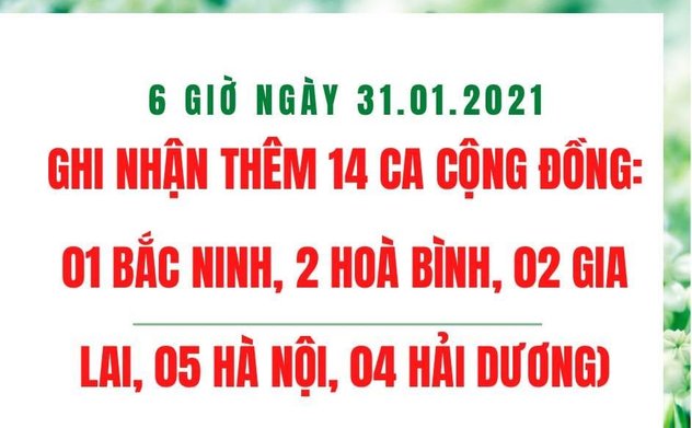 Sáng 31/1, thêm 14 ca mắc mới COVID-19 trong cộng đồng ở Hà Nội và 4 tỉnh khác