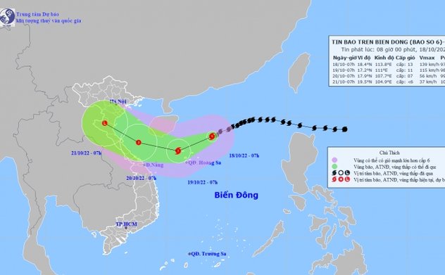 Bão số 6 có khả năng suy yếu dần thành áp thấp nhiệt đới