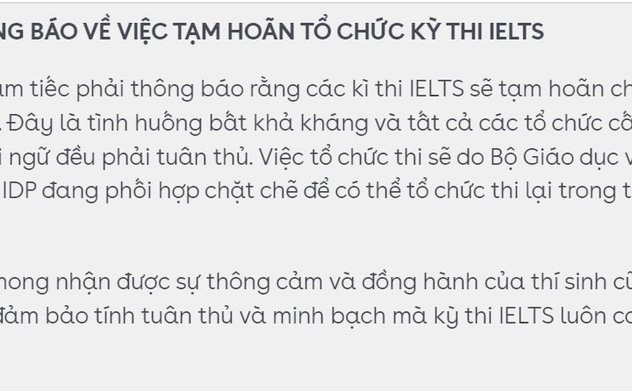 Sau Hội đồng Anh, IDP cũng thông báo tạm hoãn kỳ thi IELTS