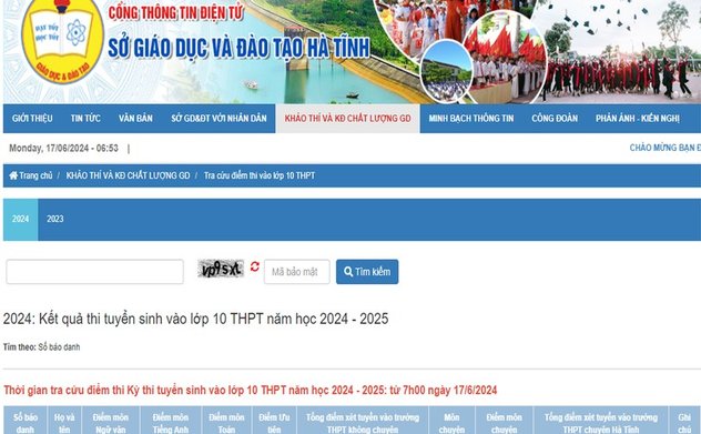 Link tra cứu điểm thi vào lớp 10 THPT Hà Tĩnh