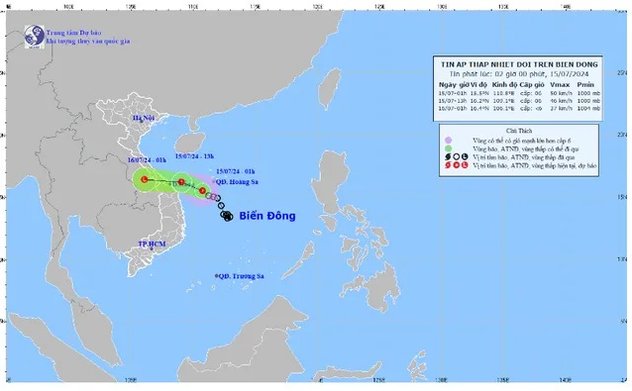 Áp thấp nhiệt đới đi vào vùng biển Trung Bộ