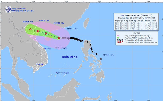 Sức gió mạnh nhất vùng gần tâm siêu bão số 3 đạt cấp 16, tốc độ 201km/h