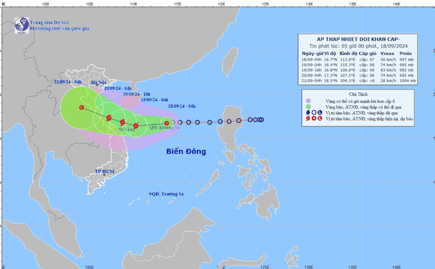 Áp thấp nhiệt đới cách quần đảo Hoàng Sa 250km, Hà Tĩnh đã có nơi mưa hơn 110mm