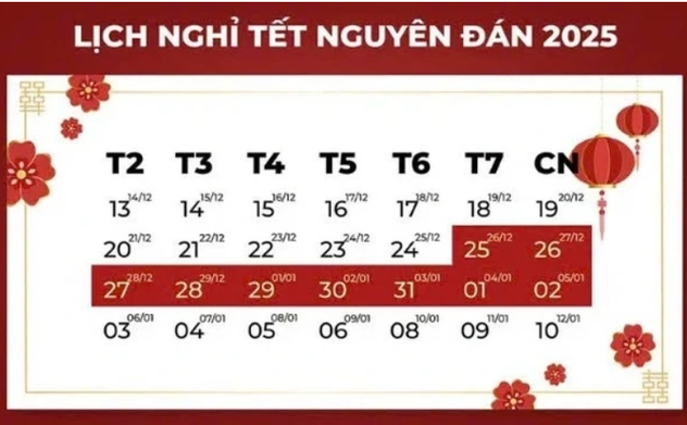 Lịch nghỉ Tết Nguyên đán Ất Tỵ và nghỉ lễ năm 2025 