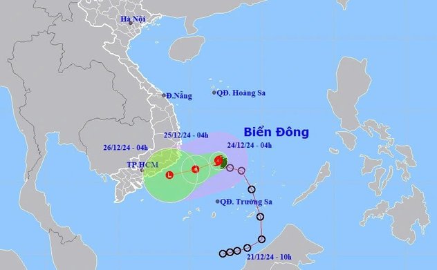 Bão số 10 giật cấp 10 di chuyển theo hướng Tây với tốc độ 5-10 km/h