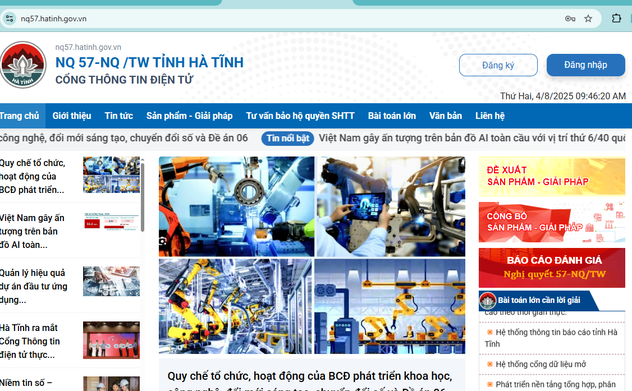 Cổng Thông tin điện tử thực hiện Nghị quyết số 57-NQ/TW tỉnh Hà Tĩnh - không gian số hoá - cầu nối giữa chính quyền, doanh nghiệp và người dân trên địa bàn tỉnh