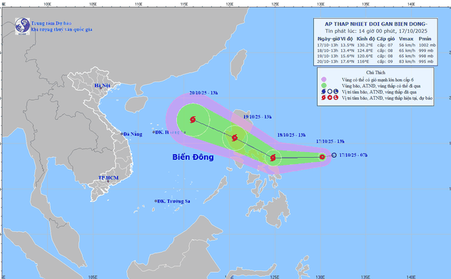 Xuất hiện áp thấp nhiệt đới gần Biển Đông