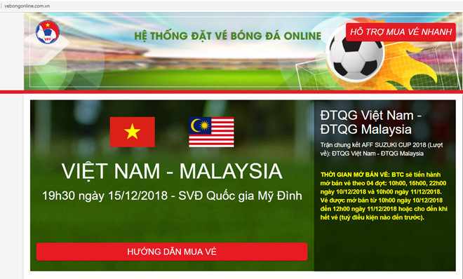 Ban tổ chức cảnh báo giả mạo trang đặt vé online xem chung kết AFF Cup