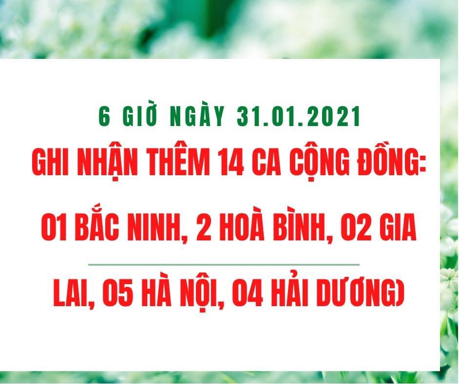 Sáng 31/1, thêm 14 ca mắc mới COVID-19 trong cộng đồng ở Hà Nội và 4 tỉnh khác