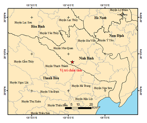 Động đất 3,4 độ Richter tại tỉnh Ninh Bình