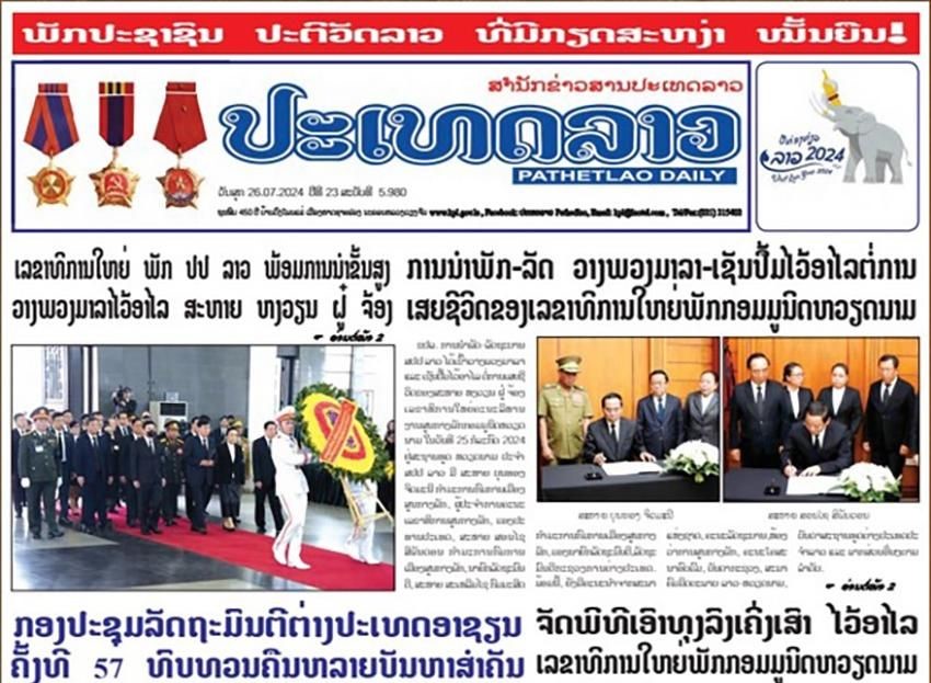 Truyền thông Lào đưa tin đậm nét về Quốc tang Tổng Bí thư Nguyễn Phú Trọng