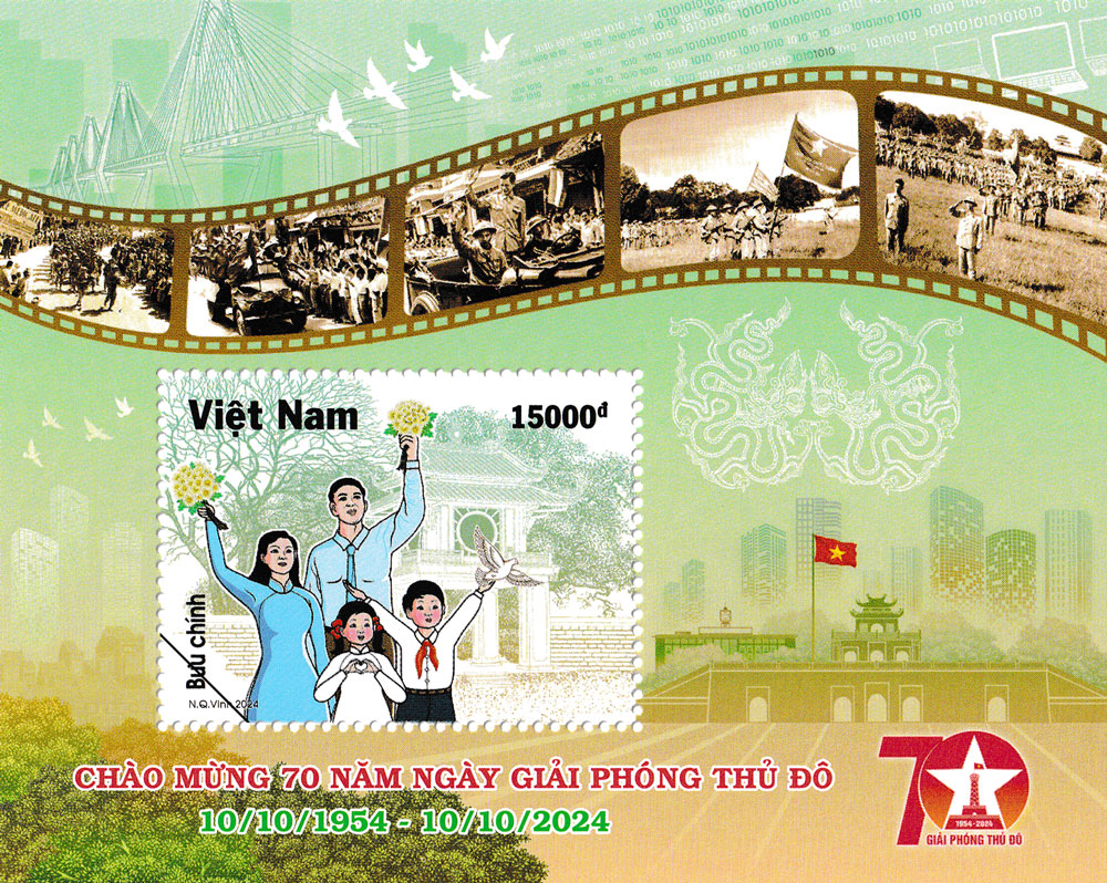 Giới thiệu bộ tem “Chào mừng 70 năm Ngày Giải phóng Thủ đô (10/10/1954-10/10/2024)”