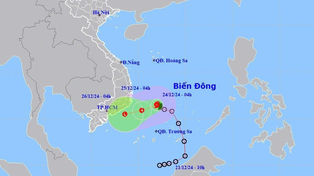 Bão số 10 giật cấp 10 di chuyển theo hướng Tây với tốc độ 5-10 km/h